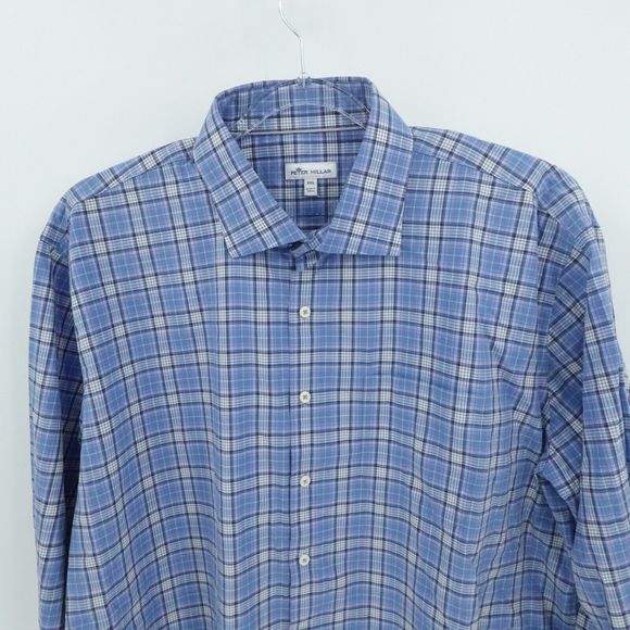 Peter Millar Shirt Mens XXL Blue Plaid Crown Finish Business Office Lightweight - Picture 7 of 14